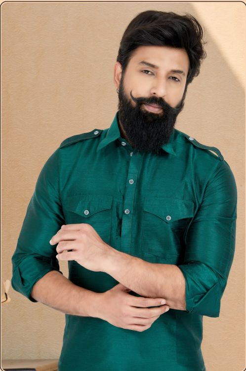 Picture of Beautiful Banarasi Dhupion Silk Teal Kurta Pajama