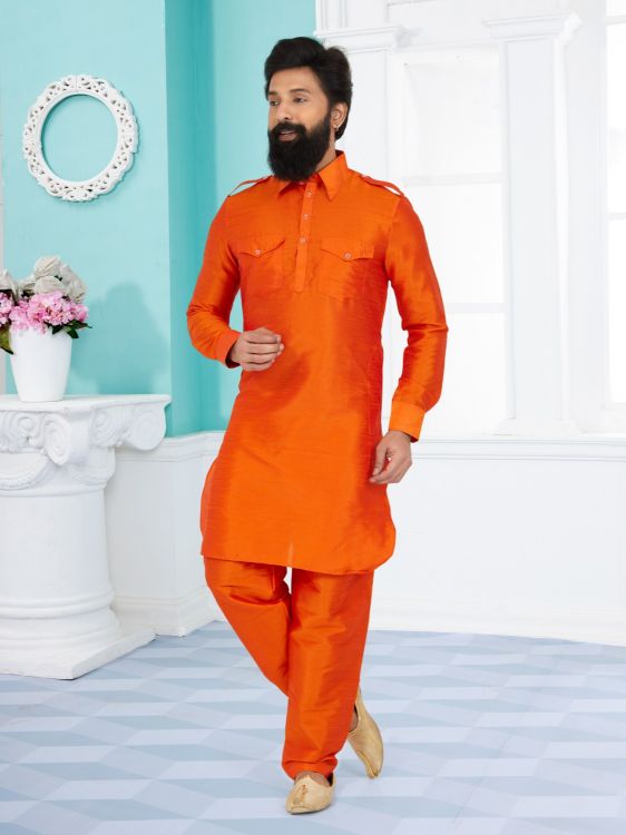 Picture of Marvelous Banarasi Dhupion Silk Orange Kurta Pajama