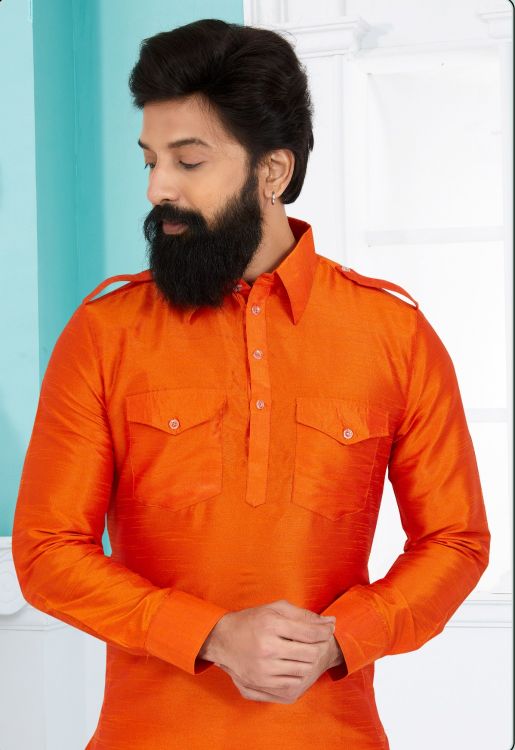 Picture of Marvelous Banarasi Dhupion Silk Orange Kurta Pajama