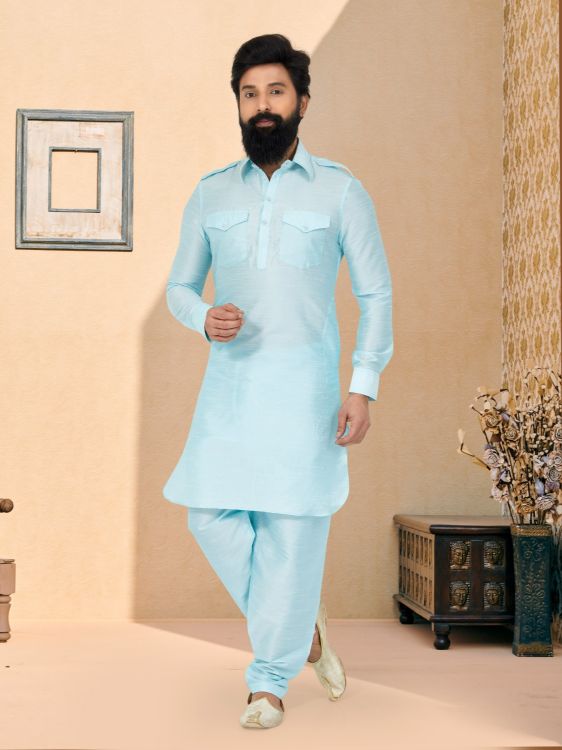 Picture of Graceful Banarasi Dhupion Silk Sky Blue Kurta Pajama