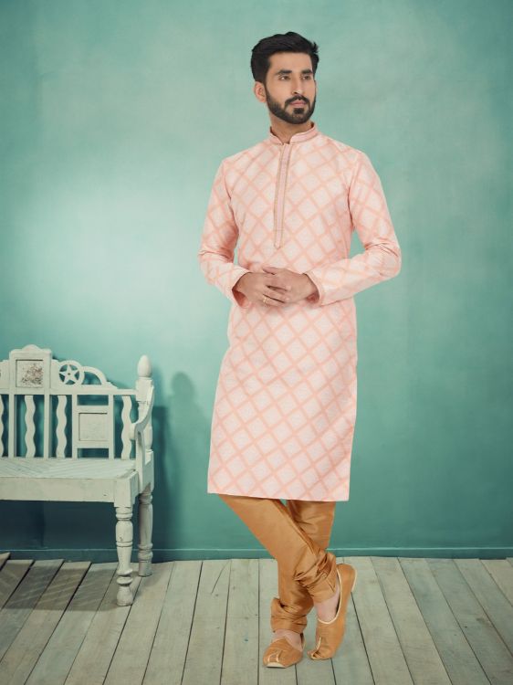 Picture of Resplendent Jacquard Silk Pink Kurta Pajama