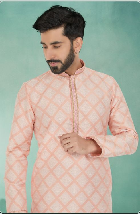 Picture of Resplendent Jacquard Silk Pink Kurta Pajama