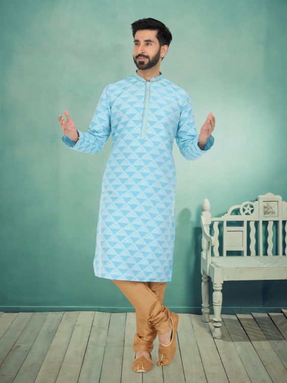Picture of Magnificent Jacquard Silk Blue Kurta Pajama