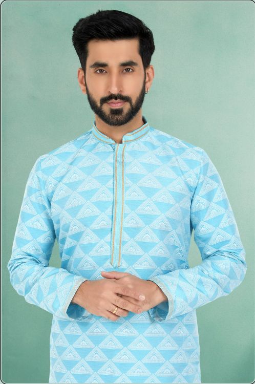 Picture of Magnificent Jacquard Silk Blue Kurta Pajama