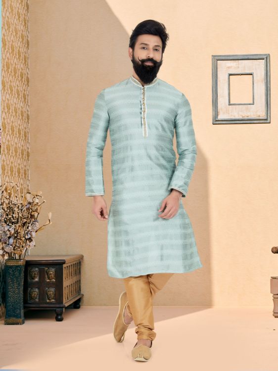 Picture of Splendid Brocade Jacquard Light Grey Kurta Pajama