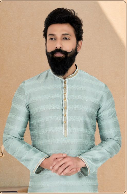 Picture of Splendid Brocade Jacquard Light Grey Kurta Pajama