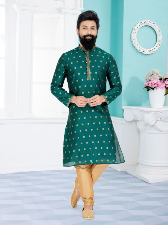 Picture of Delightful Jacuqard Banarasi Dhupion Green Kurta Pajama