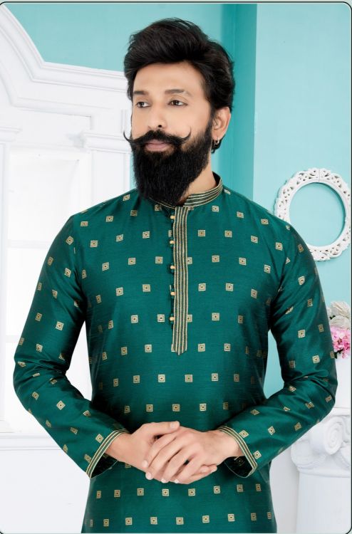 Picture of Delightful Jacuqard Banarasi Dhupion Green Kurta Pajama