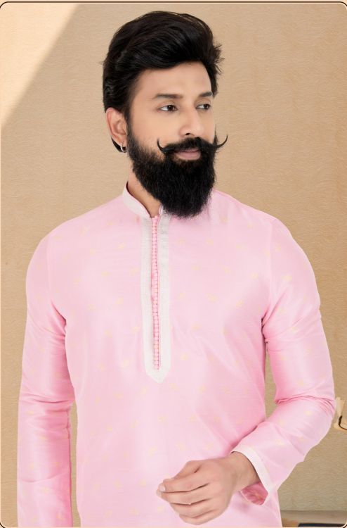 Picture of Delightful Jacuqard Banarasi Dhupion Pink Kurta Pajama