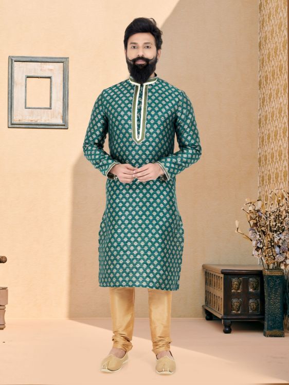 Picture of Appealing Jacquard Silk Green Kurta Pajama