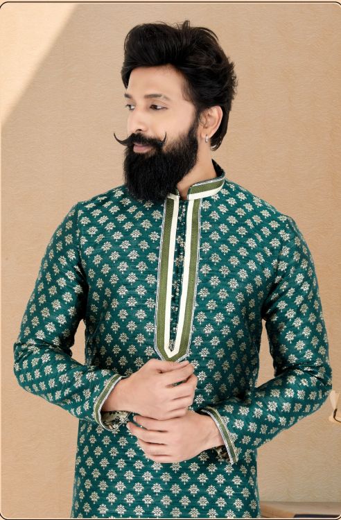 Picture of Appealing Jacquard Silk Green Kurta Pajama