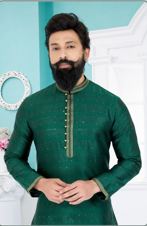 Picture of Appealing Cotton Jacquard Green Kurta Pajama