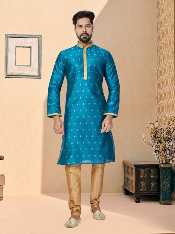 Picture of Splendid Jacuqard Banarasi Dhupion Blue Kurta Pajama