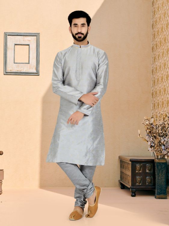 Picture of Splendid Jacuqard Banarasi Dhupion Grey Kurta Pajama