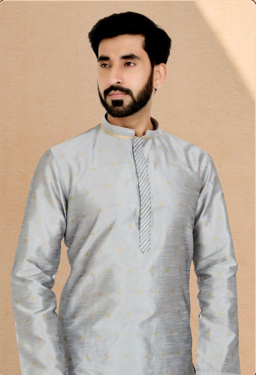 Picture of Splendid Jacuqard Banarasi Dhupion Grey Kurta Pajama