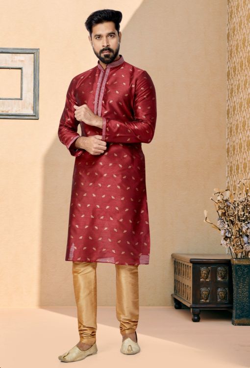 Picture of Sublime Jacuqard Banarasi Dhupion Maroon Kurta Pajama