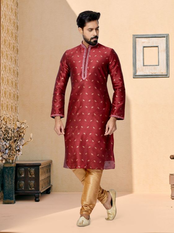 Picture of Sublime Jacuqard Banarasi Dhupion Maroon Kurta Pajama