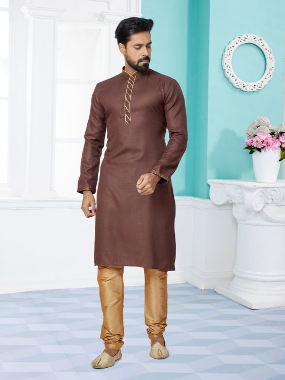 Picture of Marvelous Cotton Brown Kurta Pajama