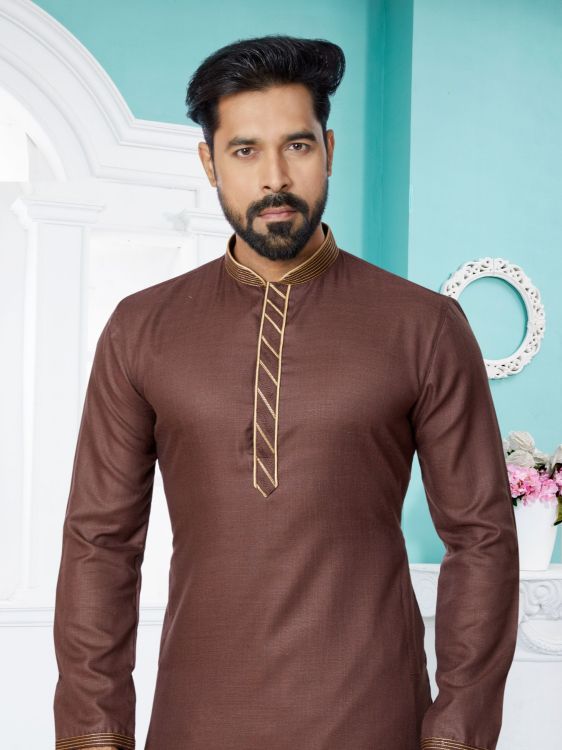 Picture of Marvelous Cotton Brown Kurta Pajama