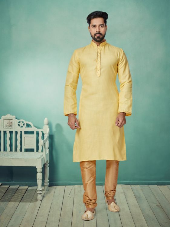 Picture of Sightly Cotton Yellow Kurta Pajama