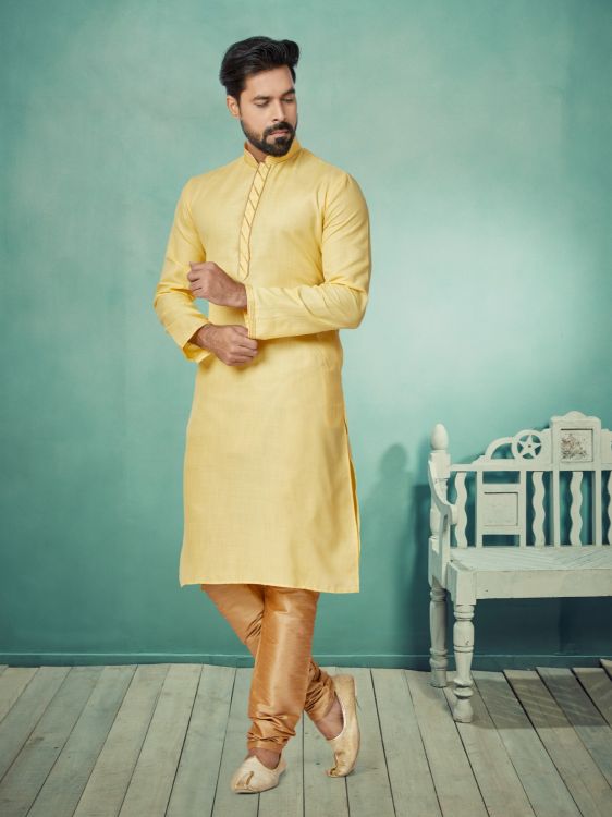 Picture of Sightly Cotton Yellow Kurta Pajama