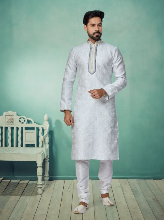 Picture of Taking Jacquard Silk Light Grey Kurta Pajama