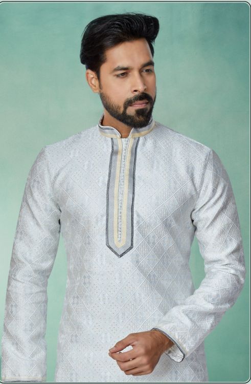 Picture of Taking Jacquard Silk Light Grey Kurta Pajama