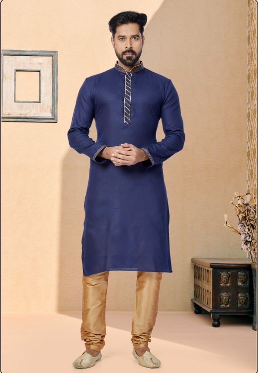 Picture of Beauteous Cotton Navy Blue Kurta Pajama