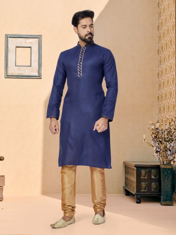 Picture of Beauteous Cotton Navy Blue Kurta Pajama