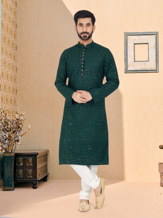 Picture of Beautiful Georgette Dark Green Kurta Pajama