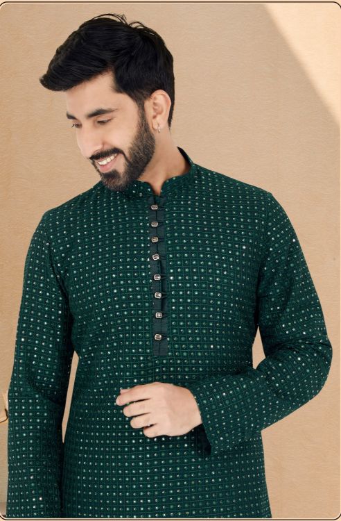 Picture of Beautiful Georgette Dark Green Kurta Pajama