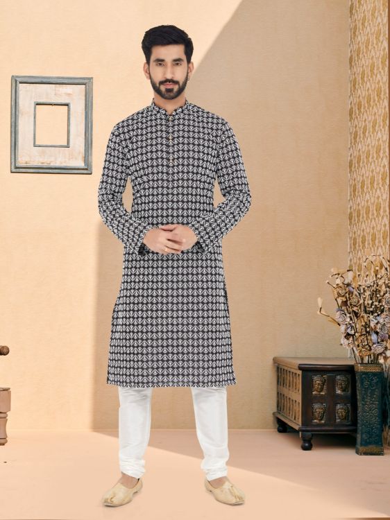 Picture of Pretty Cotton Silk Black Kurta Pajama