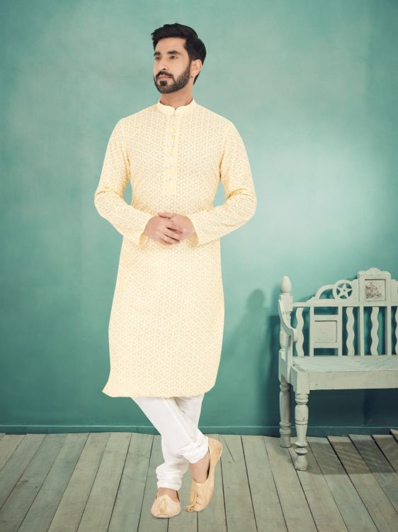 Picture of Beautiful Georgette Yellow Kurta Pajama