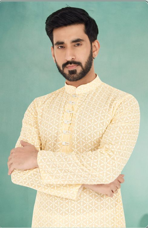 Picture of Beautiful Georgette Yellow Kurta Pajama