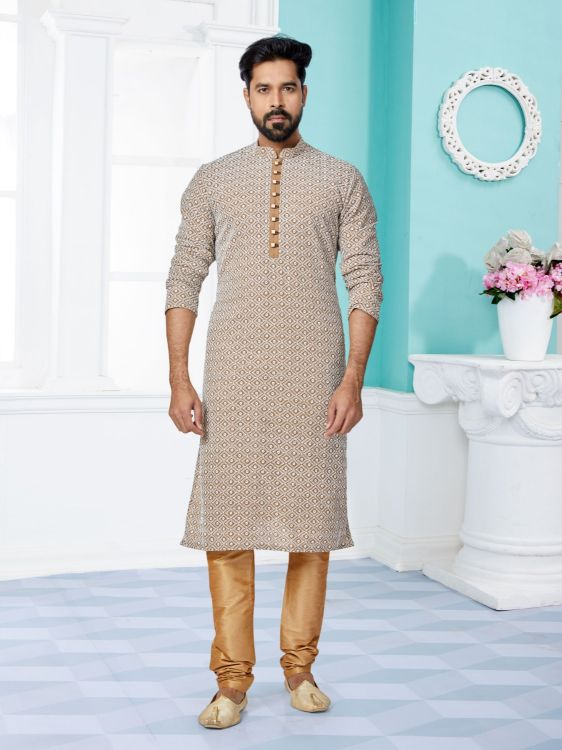 Picture of Superb Georgette With Embroidered Brown Kurta Pajama