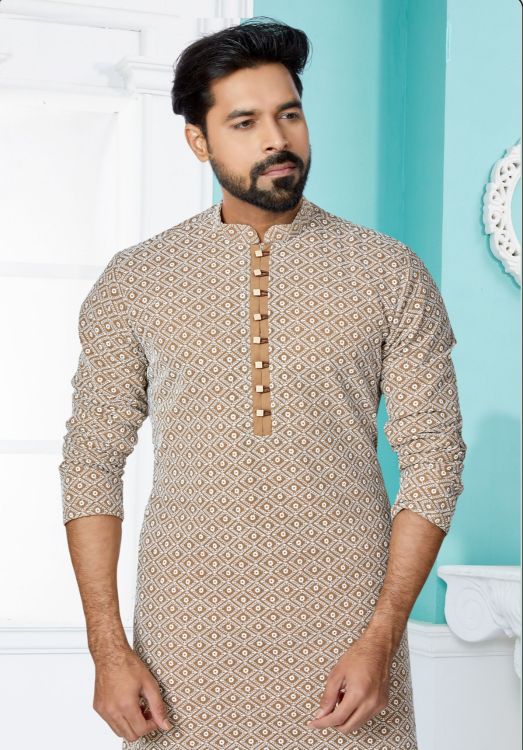 Picture of Superb Georgette With Embroidered Brown Kurta Pajama