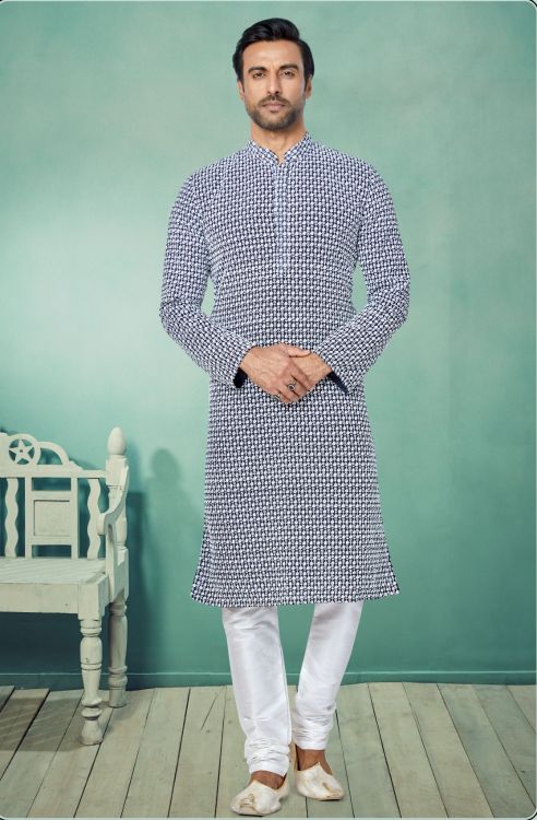 Picture of Bewitching Georgette Navy Blue Kurta Pajama