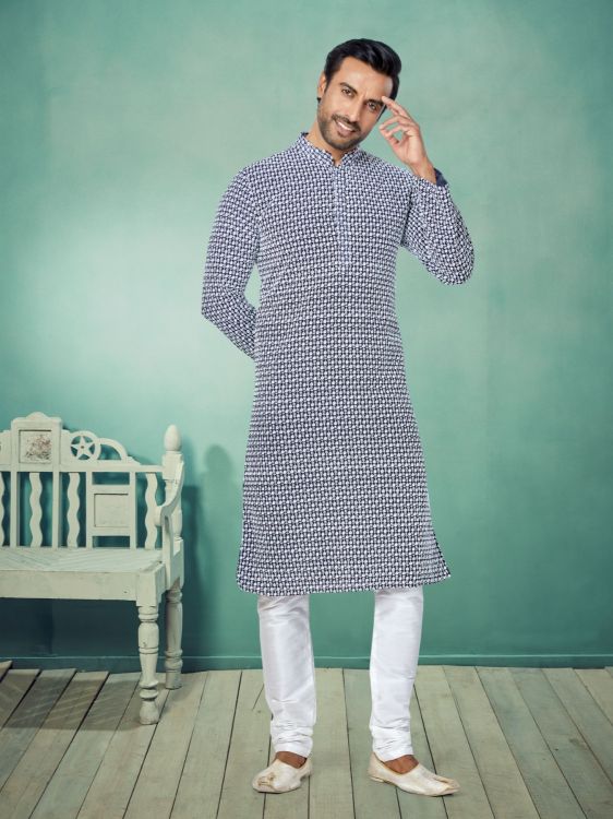 Picture of Bewitching Georgette Navy Blue Kurta Pajama