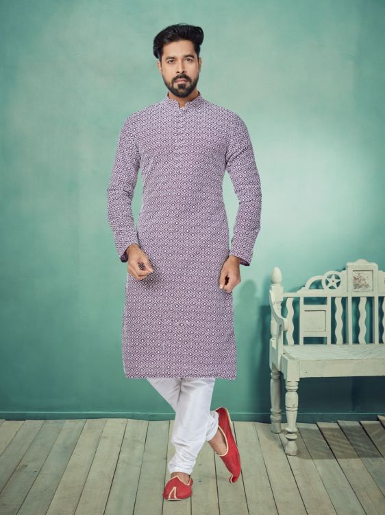 Picture of Bewitching Georgette with Embroidered Work Purple Kurta Pajama