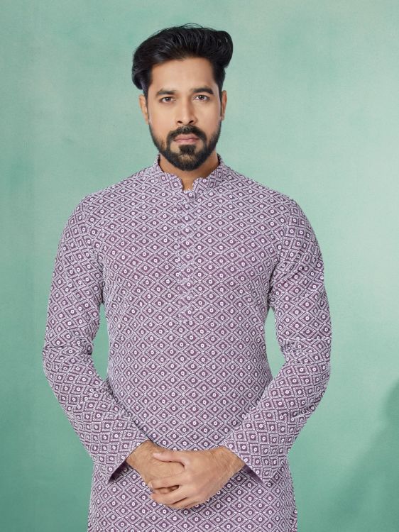 Picture of Bewitching Georgette with Embroidered Work Purple Kurta Pajama