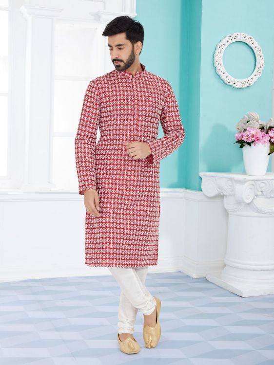 Picture of Beauteous Cotton Silk Red Kurta Pajama