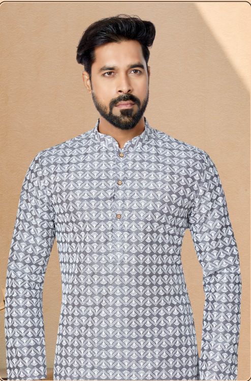 Picture of Graceful Cotton Silk Grey Kurta Pajama