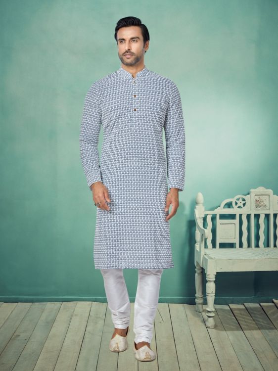 Picture of Superb Georgette With Embroidered Grey Kurta Pajama
