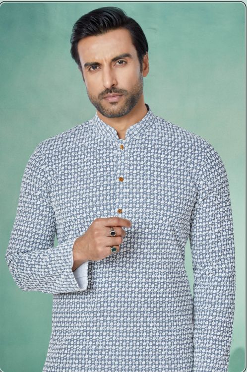 Picture of Superb Georgette With Embroidered Grey Kurta Pajama