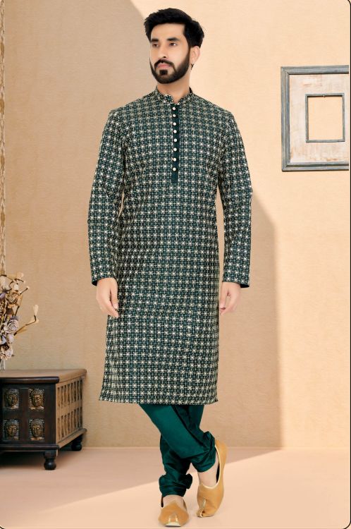 Picture of Splendid Cotton Silk Green Kurta Pajama