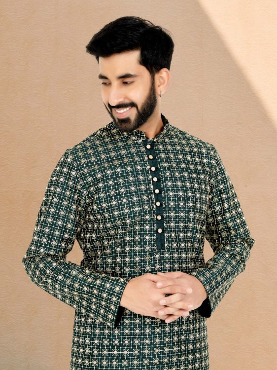 Picture of Splendid Cotton Silk Green Kurta Pajama