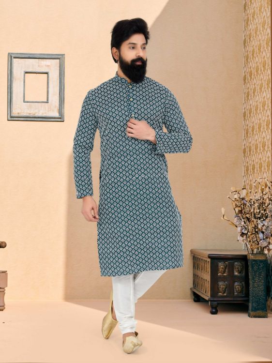 Picture of Amazing Cotton Silk Green Kurta Pajama