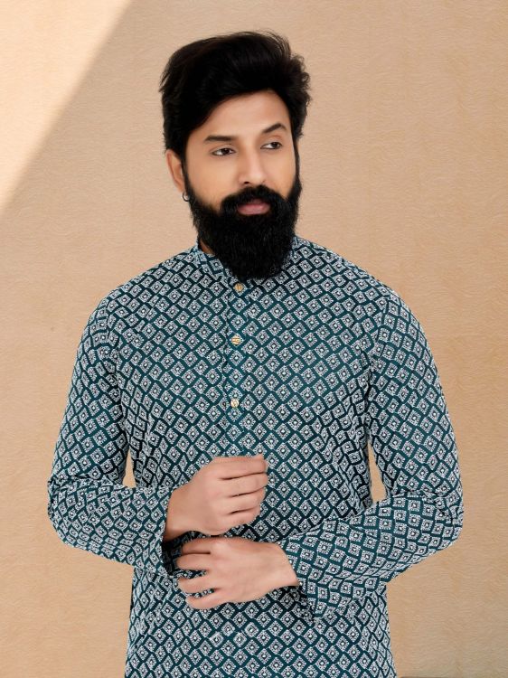 Picture of Amazing Cotton Silk Green Kurta Pajama