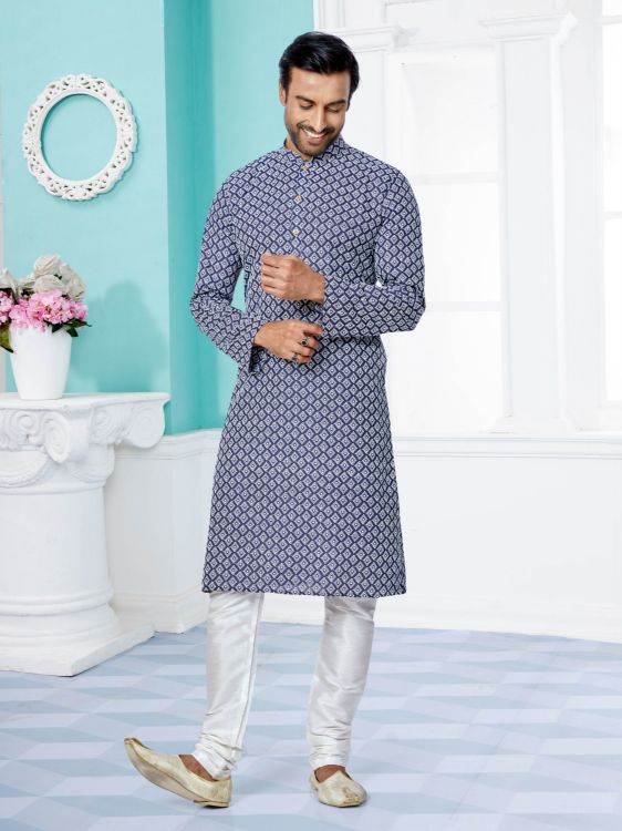 Picture of Admirable Cotton Silk Blue Kurta Pajama