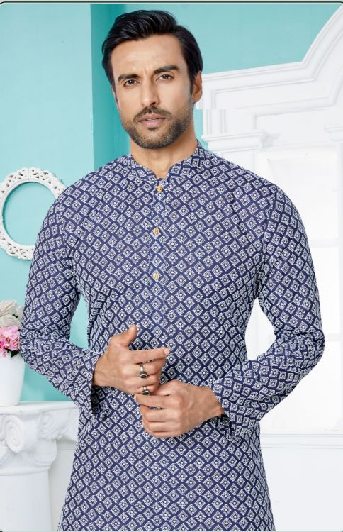 Picture of Admirable Cotton Silk Blue Kurta Pajama